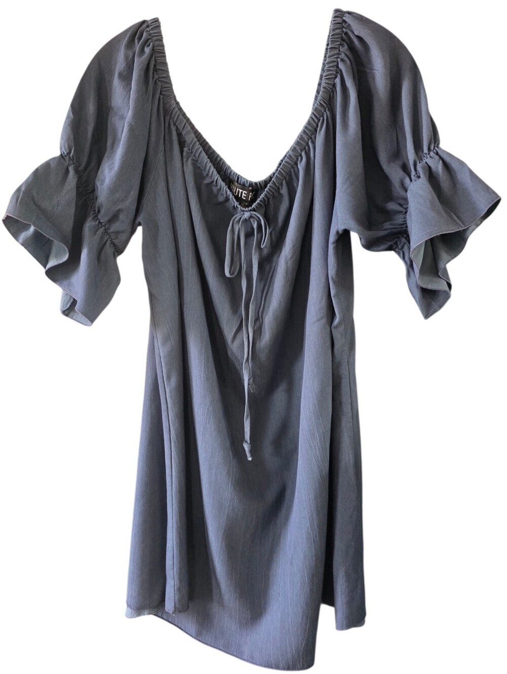 Haute Fox Off-Shoulder Ruffle Sleeve Blue Mini Dress Size 2X - Picture 3 of 7